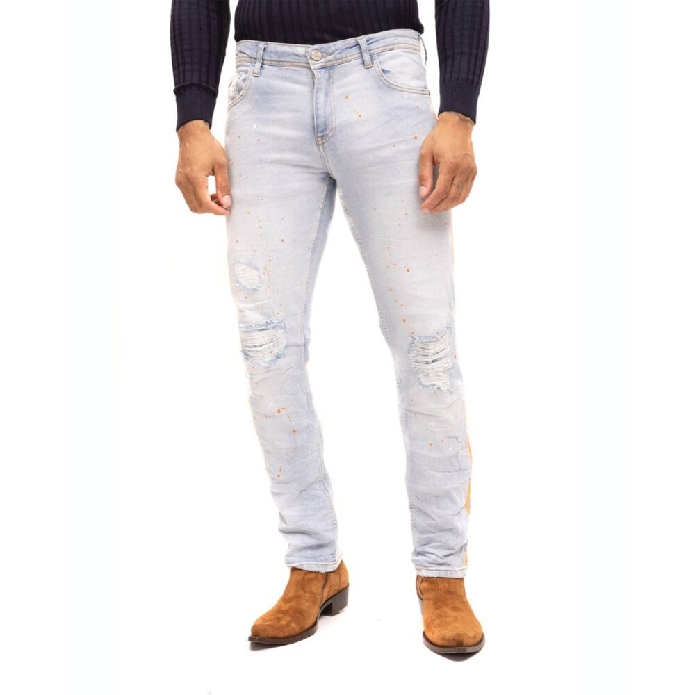 RON TOMSON Mens Modern Fit Splattered Stripe Jeans Indigo Size 29x32 NWT
